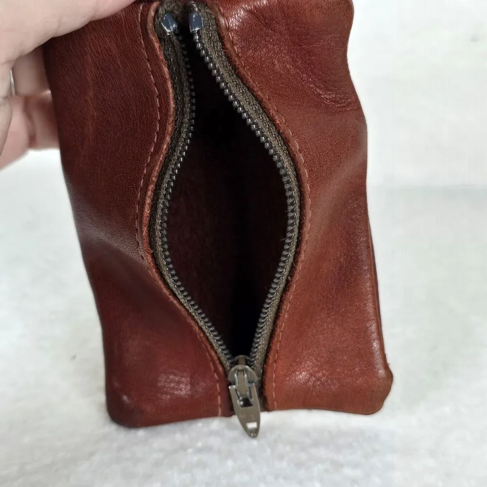 Reddish Brown Leather Coin Purse Keychain Wallet